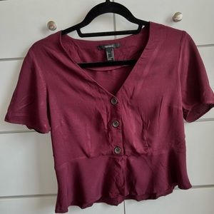 Forever 21 button up blouse in a maroon color in a size M